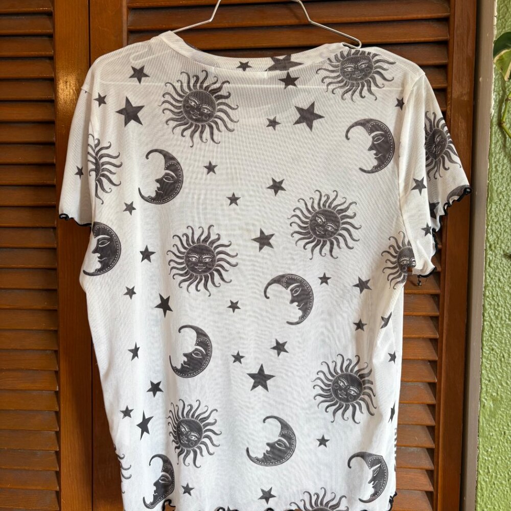 Women’s White Short Sleeve Tee with Black Celestial Print - Picture 4 of 4